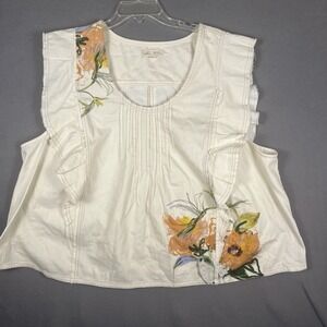 Leigh Ver X Flutter-Sleeve Blouse Denim White Floral 3X Boho Retro